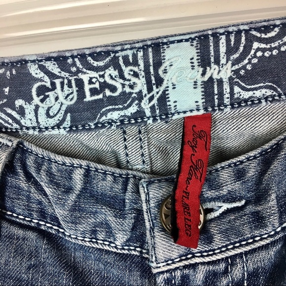 Guess Paint Splatter Distressed Flare Leg Jeans - Picture 4 of 8